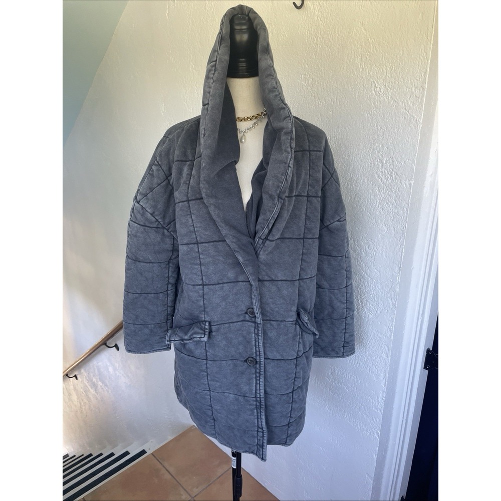 Forever 21 NWOT‎ Gray Quilted Blanket Coat With Pockets Shaw Collar size small - Picture 2 of 7